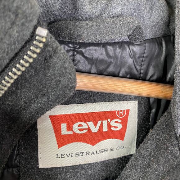 Levi's Charcoal Trucker Jacket Full Zip Chest Pockets Hooded Lined Mens Size L - Picture 11 of 16